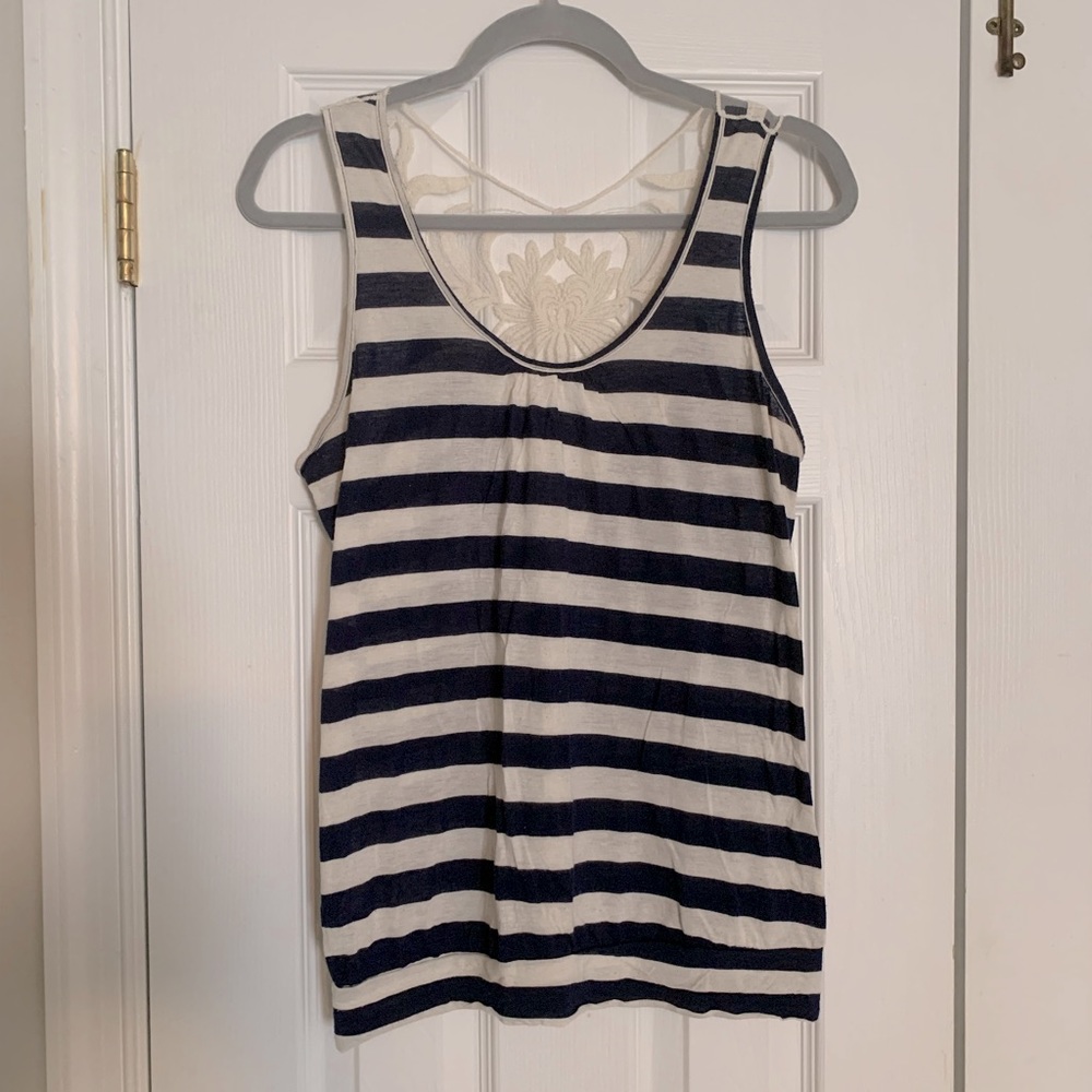 Free Kisses Navy Striped Lace Tank top
